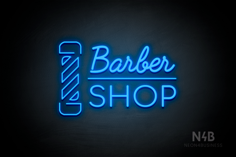 "BARBER SHOP" barber pole (Funky Regular - Cooper font) - LED neon sign