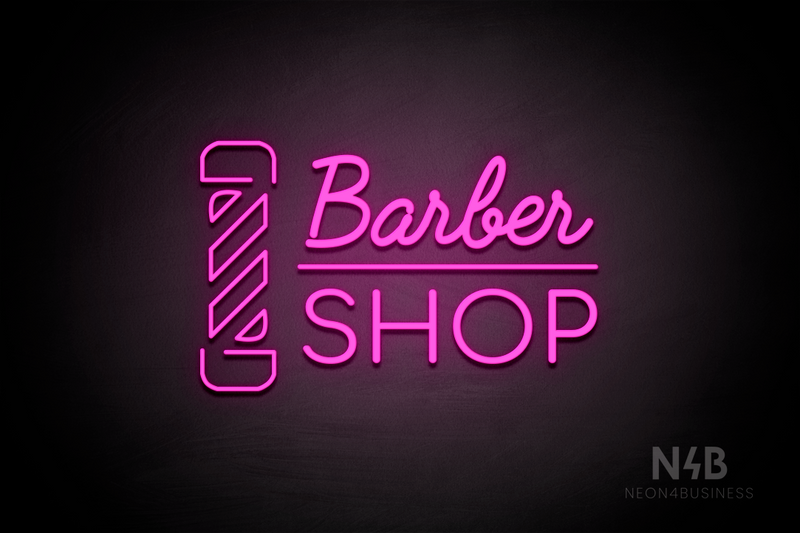 "BARBER SHOP" barber pole (Funky Regular - Cooper font) - LED neon sign