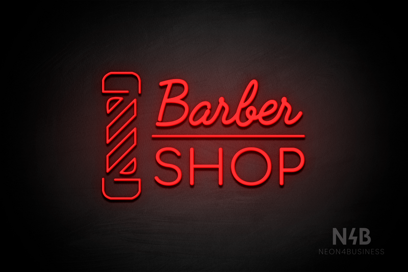 "BARBER SHOP" barber pole (Funky Regular - Cooper font) - LED neon sign