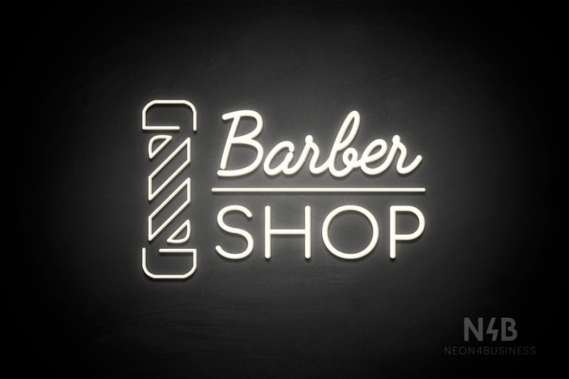 "BARBER SHOP" barber pole (Funky Regular - Cooper font) - LED neon sign