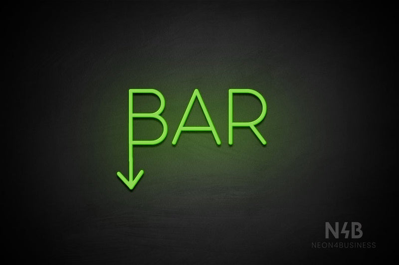 "BAR" (down arrow, Sunny Day font) - LED neon sign
