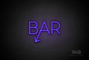 "BAR" (left down tilted arrow, Sunny Day font) - LED neon sign