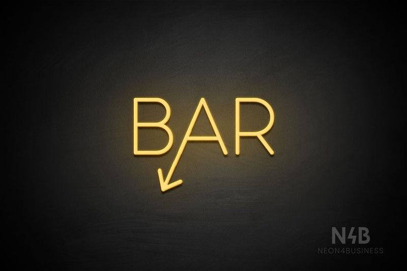"BAR" (left down tilted arrow, Sunny Day font) - LED neon sign