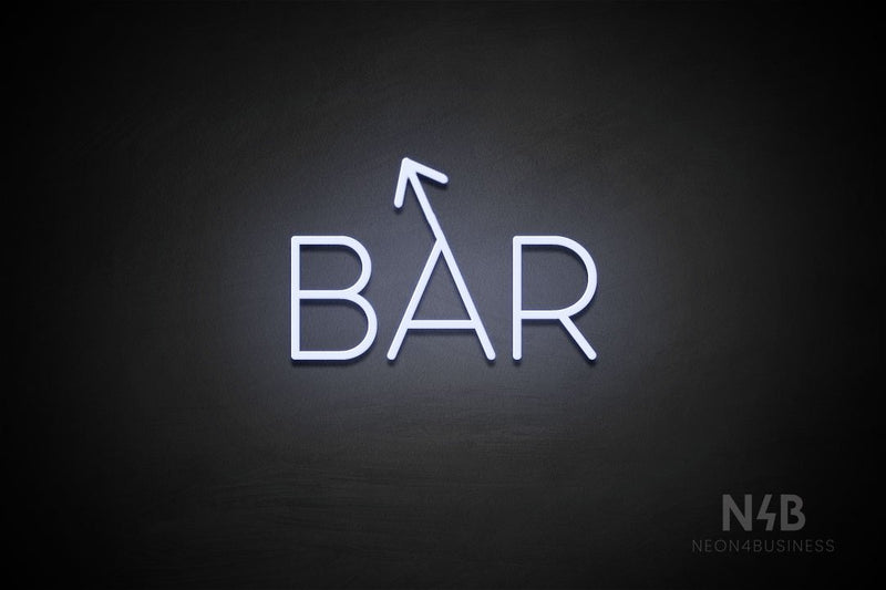 "BAR" (left up tilted arrow, Sunny Day font) - LED neon sign
