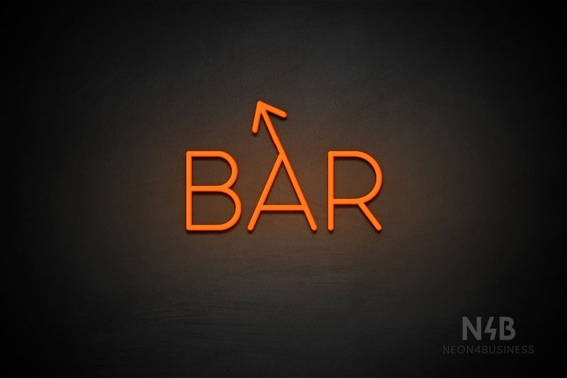 "BAR" (left up tilted arrow, Sunny Day font) - LED neon sign