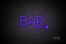 "BAR" (right arrow, Sunny Day font) - LED neon sign
