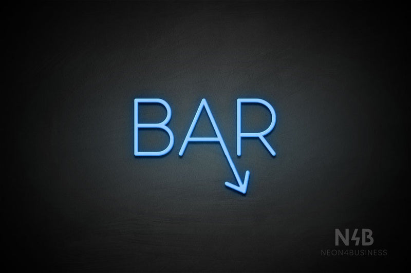 "BAR" (right down tilted arrow, Sunny Day font) - LED neon sign