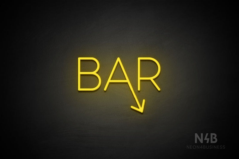 "BAR" (right down tilted arrow, Sunny Day font) - LED neon sign