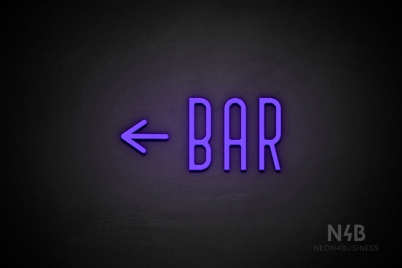 "BAR" (left arrow, Benjollen font) - LED neon sign
