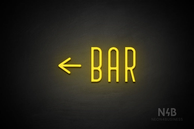 "BAR" (left arrow, Benjollen font) - LED neon sign