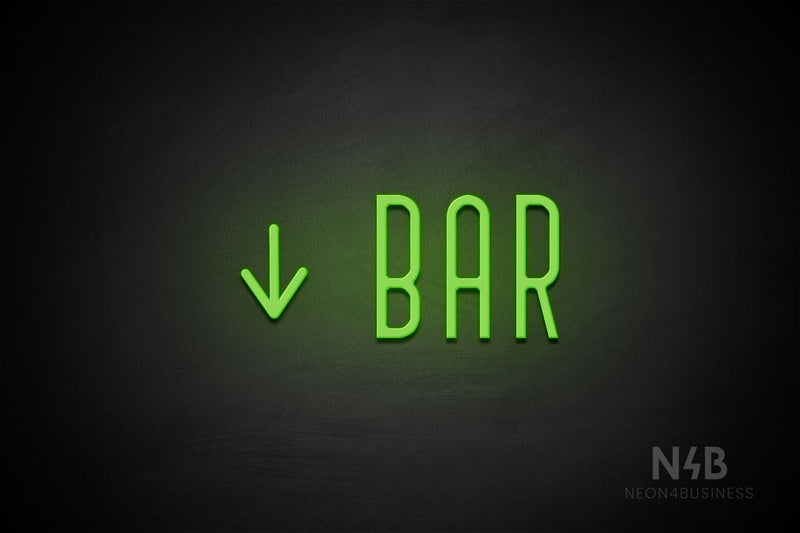 "BAR" (left down arrow, Benjollen font) - LED neon sign