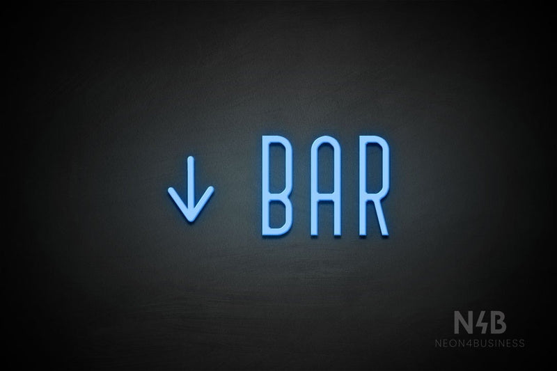 "BAR" (left down arrow, Benjollen font) - LED neon sign