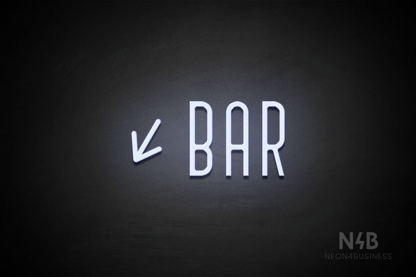 "BAR" (left down tilted arrow, Benjollen font) - LED neon sign