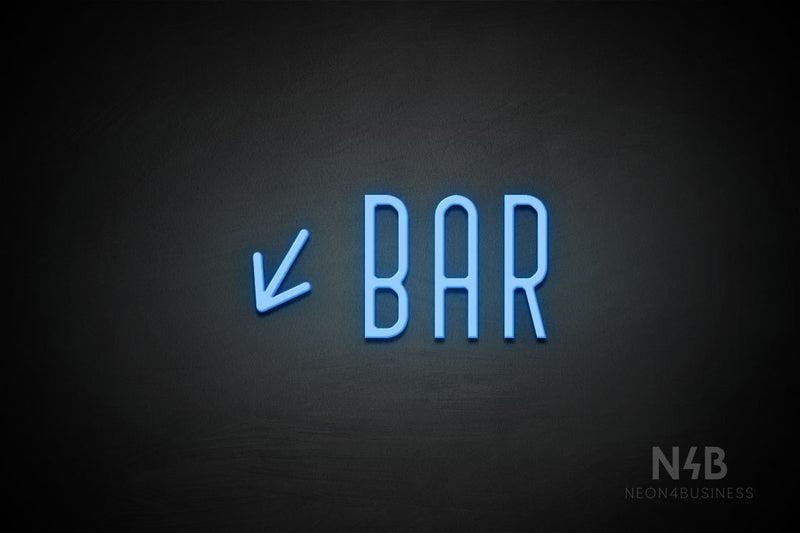 "BAR" (left down tilted arrow, Benjollen font) - LED neon sign