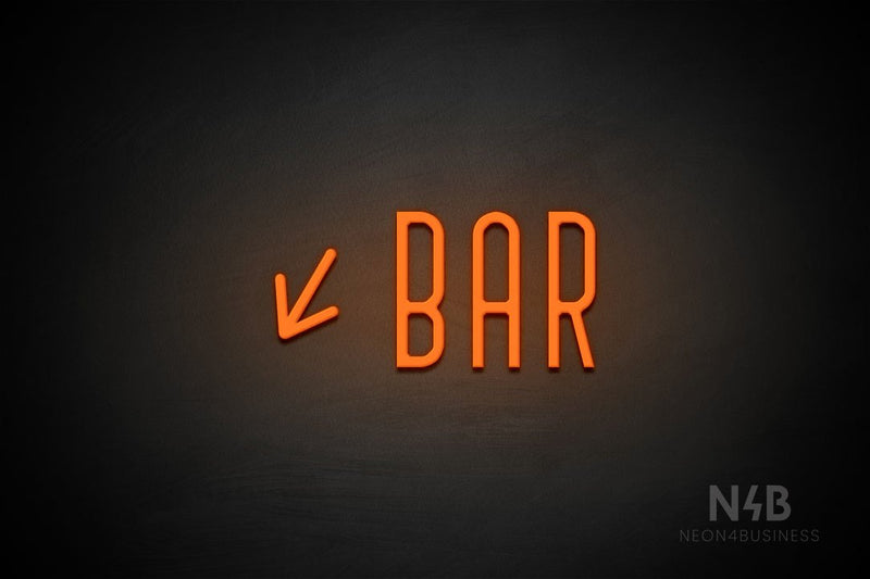 "BAR" (left down tilted arrow, Benjollen font) - LED neon sign