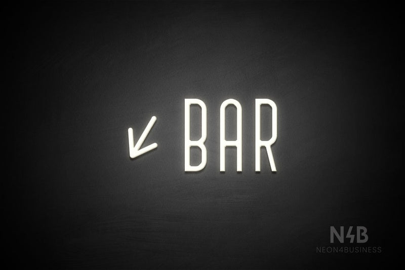 "BAR" (left down tilted arrow, Benjollen font) - LED neon sign