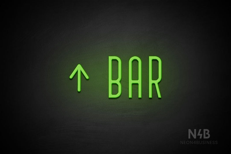"BAR" (left up arrow, Benjollen font) - LED neon sign