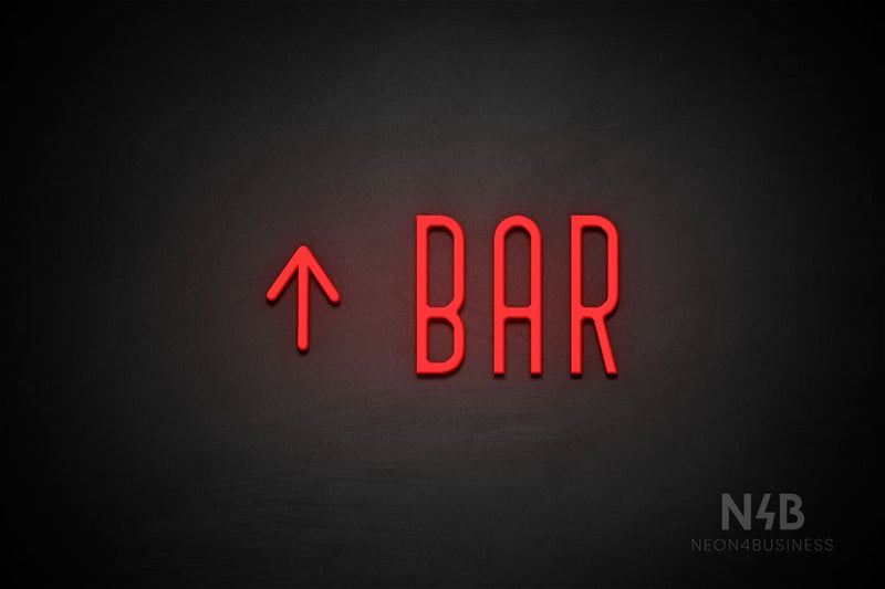 "BAR" (left up arrow, Benjollen font) - LED neon sign