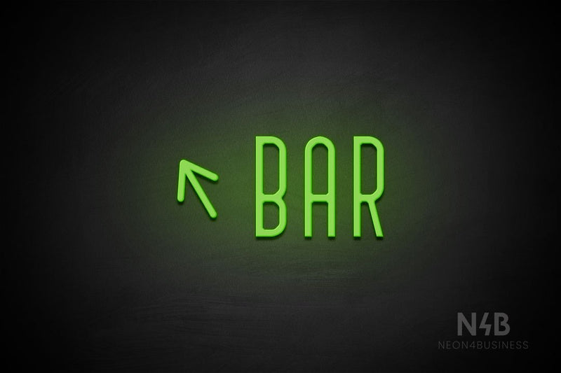"BAR" (left up tilted arrow, Benjollen font) - LED neon sign