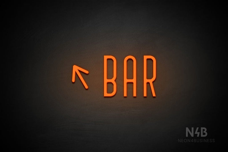 "BAR" (left up tilted arrow, Benjollen font) - LED neon sign