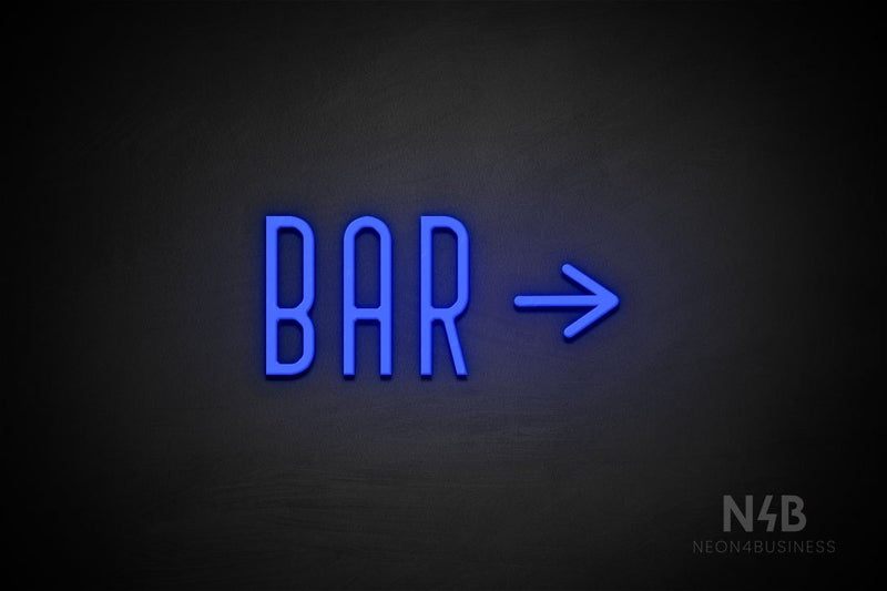 "BAR" (right arrow, Benjollen font) - LED neon sign