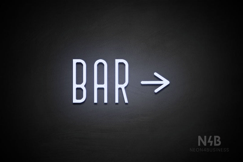 "BAR" (right arrow, Benjollen font) - LED neon sign