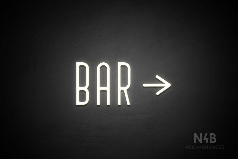 "BAR" (right arrow, Benjollen font) - LED neon sign