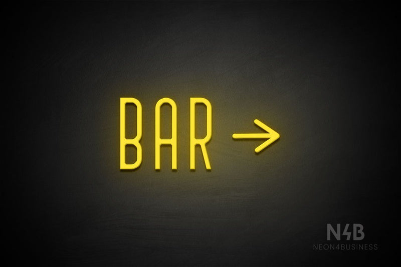 "BAR" (right arrow, Benjollen font) - LED neon sign