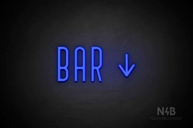 "BAR" (right down arrow, Benjollen font) - LED neon sign