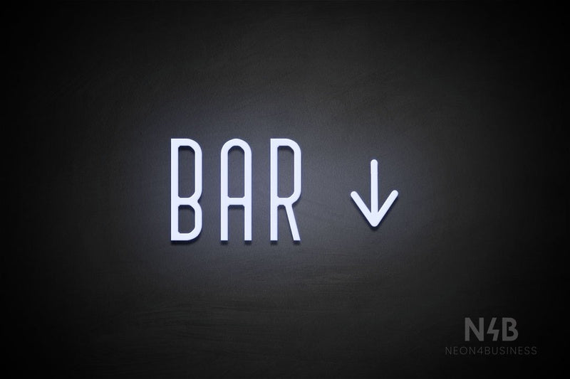 "BAR" (right down arrow, Benjollen font) - LED neon sign