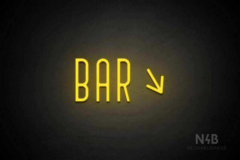 "BAR" (right down tilted arrow, Benjollen font) - LED neon sign