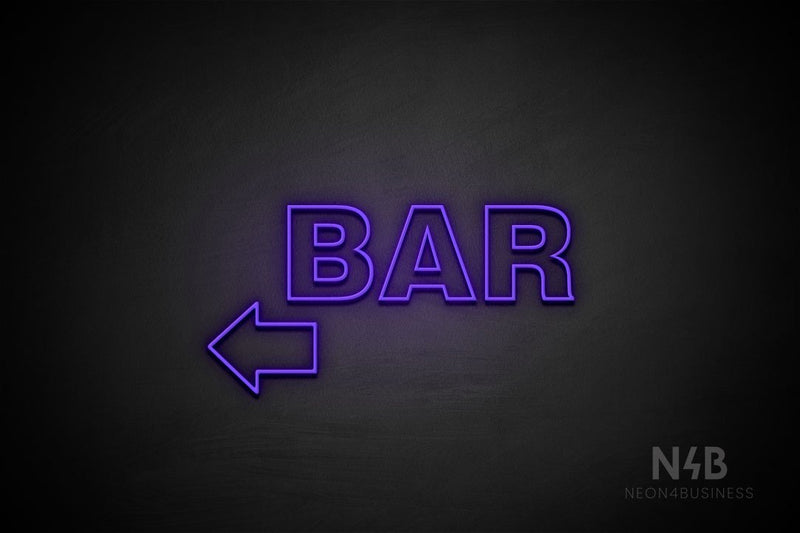 "BAR" (left arrow, Seconds font) - LED neon sign