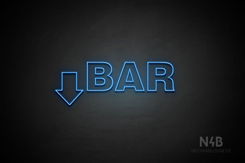 "BAR" (left down arrow, Seconds font) - LED neon sign