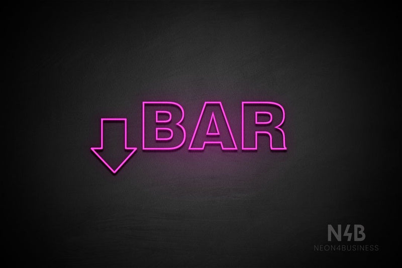 "BAR" (left down arrow, Seconds font) - LED neon sign