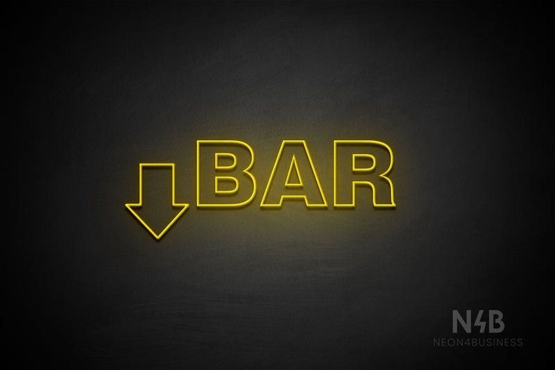 "BAR" (left down arrow, Seconds font) - LED neon sign