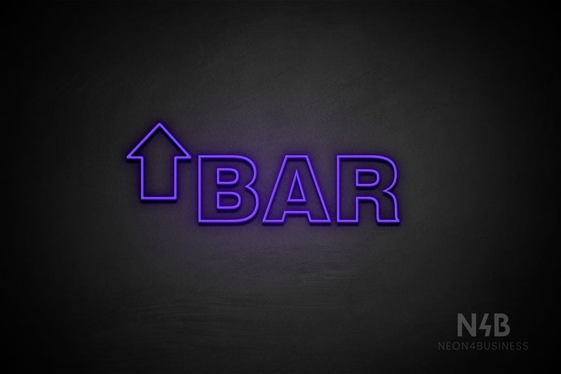 "BAR" (left up arrow, Seconds font) - LED neon sign