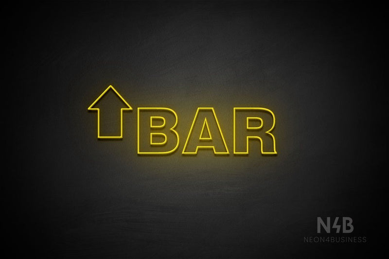 "BAR" (left up arrow, Seconds font) - LED neon sign