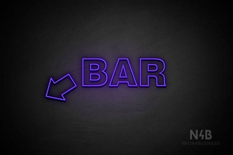 "BAR" (left down tilted arrow, Seconds font) - LED neon sign