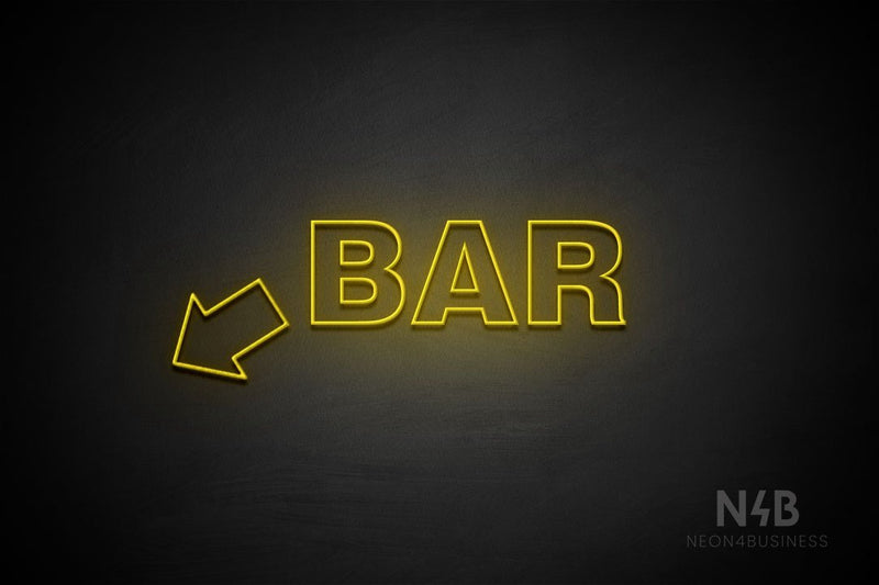 "BAR" (left down tilted arrow, Seconds font) - LED neon sign