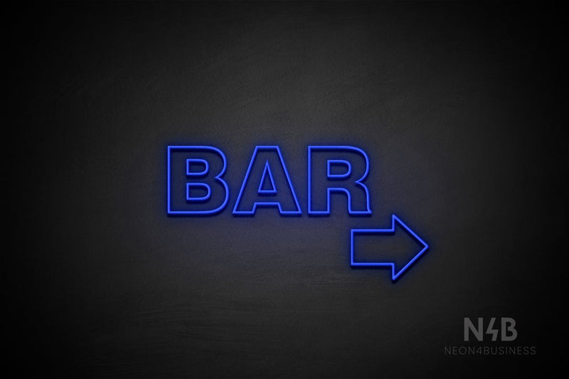 "BAR" (right arrow, Seconds font) - LED neon sign