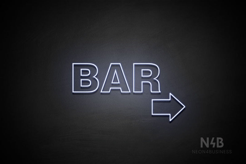 "BAR" (right arrow, Seconds font) - LED neon sign