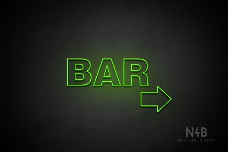 "BAR" (right arrow, Seconds font) - LED neon sign