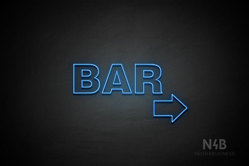 "BAR" (right arrow, Seconds font) - LED neon sign