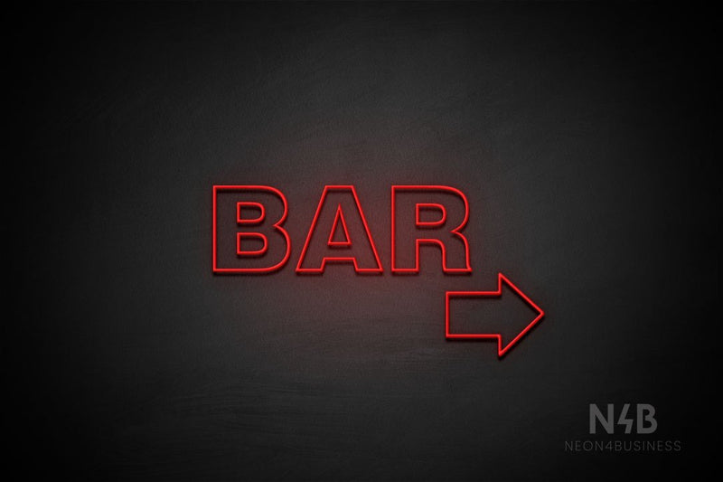 "BAR" (right arrow, Seconds font) - LED neon sign