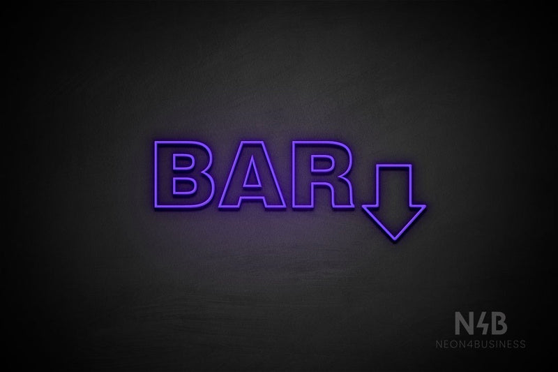 "BAR" (right down arrow, Seconds font) - LED neon sign