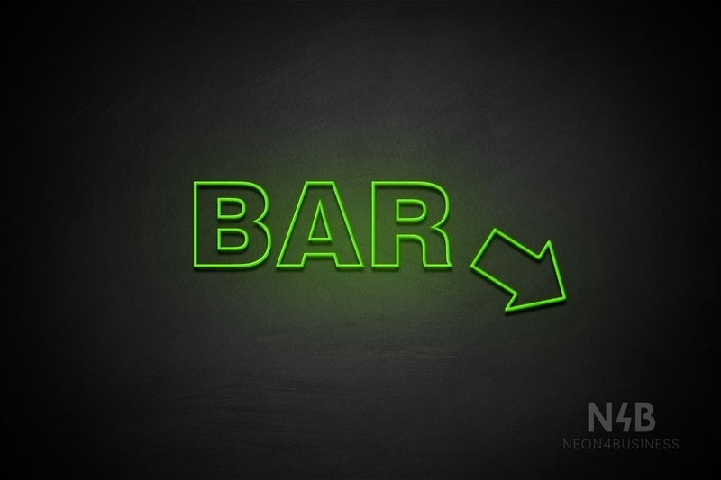 "BAR" (right down tilted arrow, Seconds font) - LED neon sign