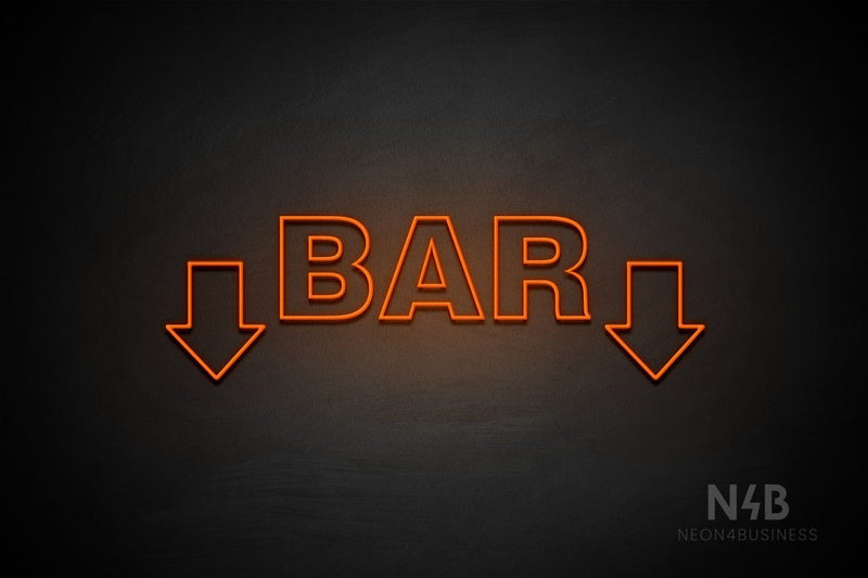 "BAR" (two sided down arrow, Seconds font) - LED neon sign