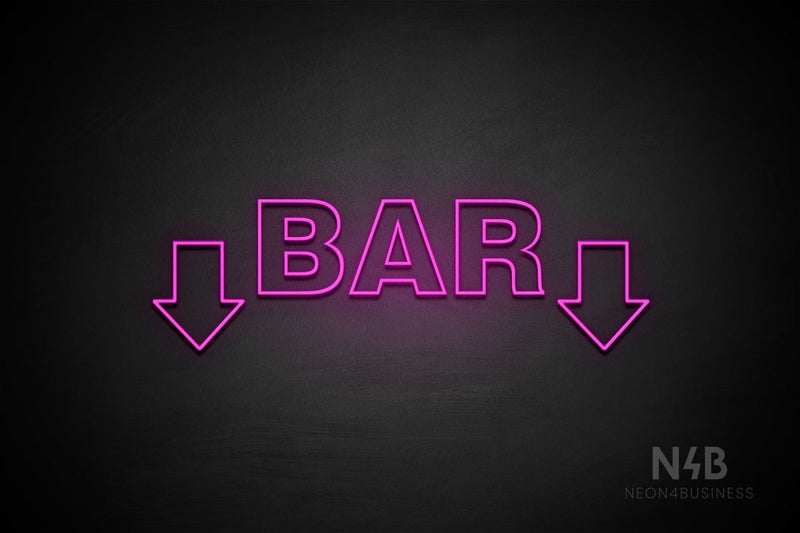 "BAR" (two sided down arrow, Seconds font) - LED neon sign