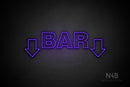 "BAR" (two sided down arrow, Seconds font) - LED neon sign