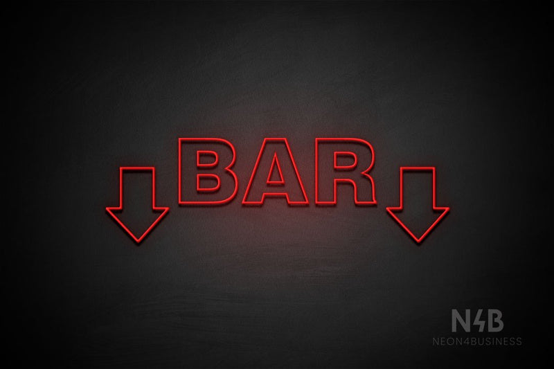 "BAR" (two sided down arrow, Seconds font) - LED neon sign